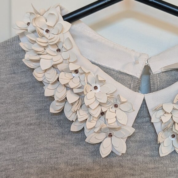 Ted Baker Nansea Gray Embellished Flower Collar Layered Sweater, Like New - Picture 2 of 4